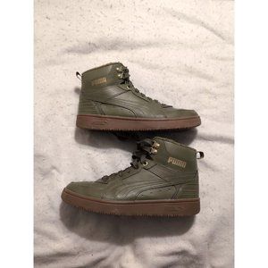 PUMA Men Rebound Rugged Sneaker Burnt Olive Team Gold Size 8 READ